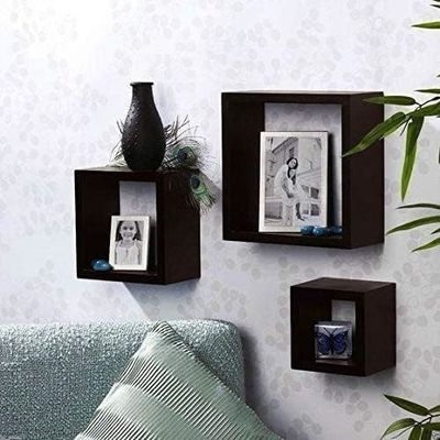 Eetkamer Set van 3 Op maat gemaakt Zwart Houten Berging Rack Display Wandplank Keukenmeubilair