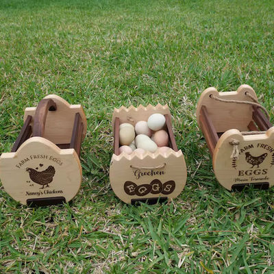 Rustieke boerderij keuken opslagmandje met aangepast logo print Houten ei mandje