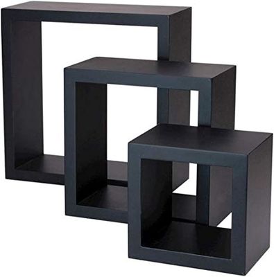 Eetkamer Set van 3 Op maat gemaakt Zwart Houten Berging Rack Display Wandplank Keukenmeubilair