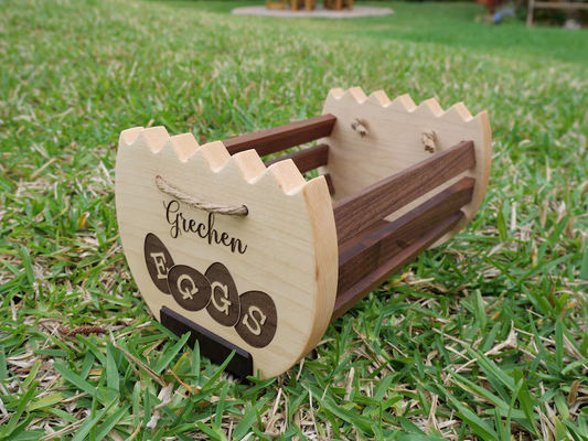 Rustieke boerderij keuken opslagmandje met aangepast logo print Houten ei mandje