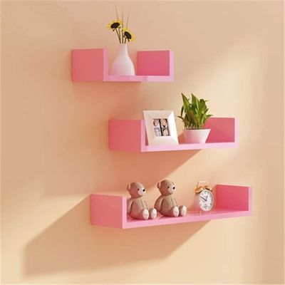 Verstelbare U-vormige beschilderde houten roze muurplanken Set van 3 voor badkamer woonkamer