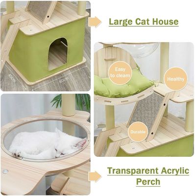 Meerdere verdiepingen kattenwoning met Sisal krabbelpalen en duurzame houten constructie