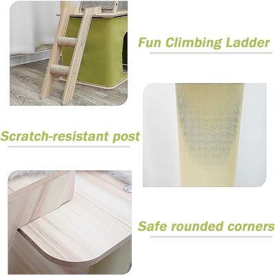 Meerdere verdiepingen kattenwoning met Sisal krabbelpalen en duurzame houten constructie