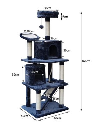 Woonkamermeubilair Donkergrijz 4 platforms 64 inch Kattenboom met 2 bedden Play House