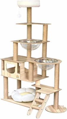 Op maat gemaakte grootte Hout Cat Tower met Multi-Level Climbing Frame Scratcher Components