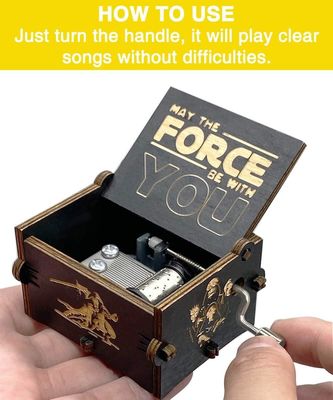 Rectangle Gepersonaliseerde Vintage Laser gegraveerde Star Wars Houten Hand Crank Muziekdoos