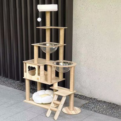 Op maat gemaakte grootte Hout Cat Tower met Multi-Level Climbing Frame Scratcher Components