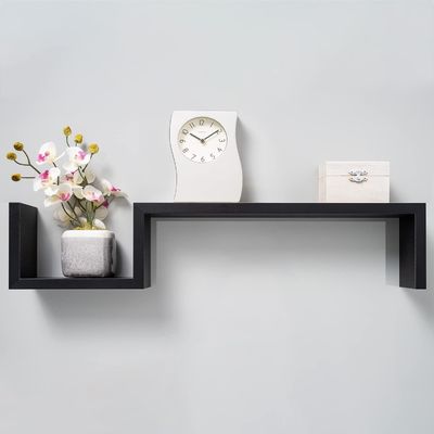 S Shape Design Zwart Decor Houten Drijvende Planken Wandplanken voor slaapkamer