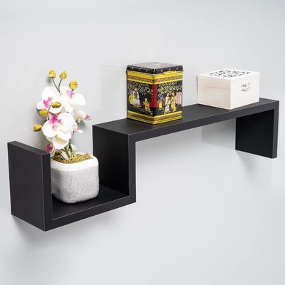 S Shape Design Zwart Decor Houten Drijvende Planken Wandplanken voor slaapkamer