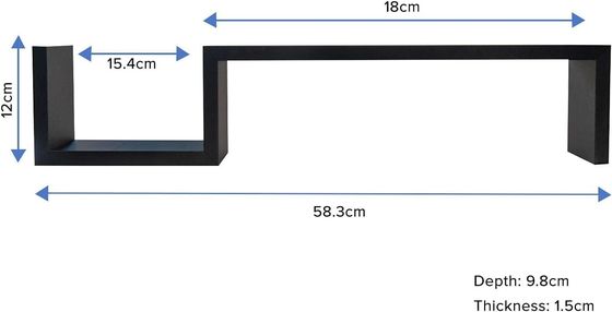 S Shape Design Zwart Decor Houten Drijvende Planken Wandplanken voor slaapkamer