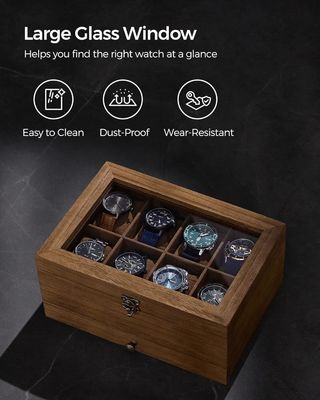 Handgemaakte 8-slot rustieke walnoot houten horloge doos 2-tier display case met grote glazen deksel