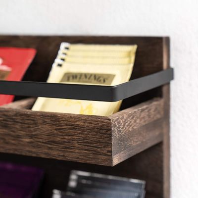 2 tier rustieke houten theezakken houder muur gemonteerde thee doos voor koffie condimenten display plank thee rek