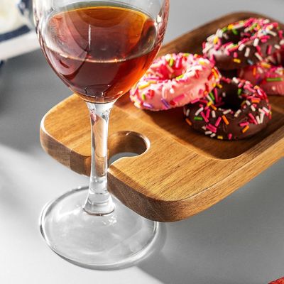 Gestookte keuken set 2 Acacia houten serveerbakken met wijnhouder en kaas borden