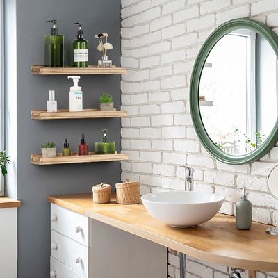 16.9 inch Set van 3 Bruine Houten Schappevenster Verstelbare Rustieke Wandplanken Voor kantoor