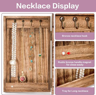 Grote houten organisator doos met spiegel Houten juwelen doos