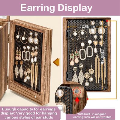 Grote houten organisator doos met spiegel Houten juwelen doos