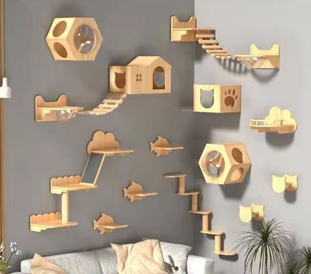 Persoonlijke grootte Wand gemonteerd kattenbed Houten katten plank plank voor klimmen in woonkamer