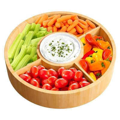 202407 Ronde bamboe serveerbak met keramische schaal Voorbeeld kosteloos of teruggestuurd