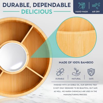 202407 Ronde bamboe serveerbak met keramische schaal Voorbeeld kosteloos of teruggestuurd