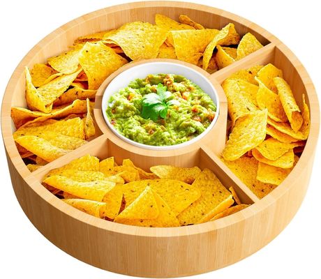 202407 Ronde bamboe serveerbak met keramische schaal Voorbeeld kosteloos of teruggestuurd