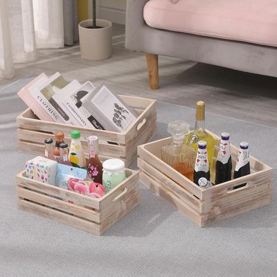 Decoratieve houten opslagdozen van 3 kratten met handvaten 13,25x9,5x5.5