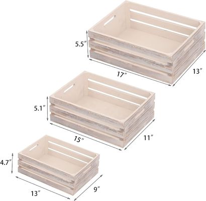 Decoratieve houten opslagdozen van 3 kratten met handvaten 13,25x9,5x5.5