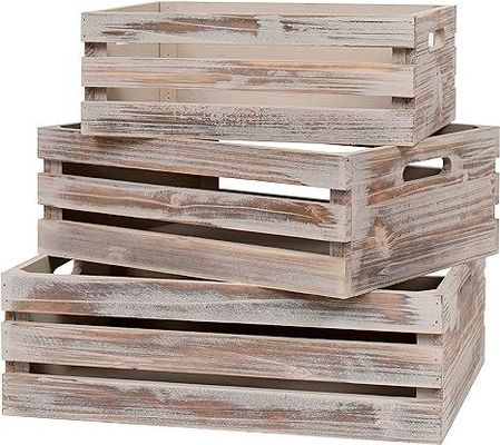 Decoratieve houten opslagdozen van 3 kratten met handvaten 13,25x9,5x5.5