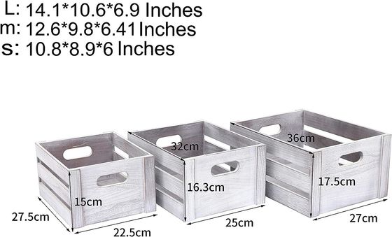 Rustieke witte houten display krat Set van 3 decoratieve dennen opslag kratten geen opvouwbare