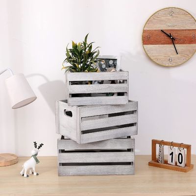 Rustieke witte houten display krat Set van 3 decoratieve dennen opslag kratten geen opvouwbare