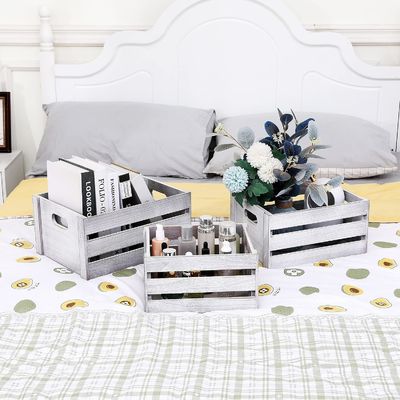 Rustieke witte houten display krat Set van 3 decoratieve dennen opslag kratten geen opvouwbare