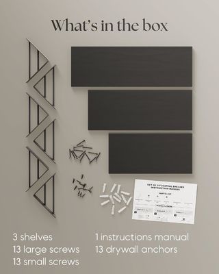 Set van 3 moderne verstelbare zwarte muur gemonteerde rustieke houten drijvende planken voor opslag