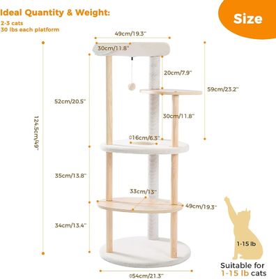 Gepersonaliseerde grootte 51 inch 5-niveaus Cat Tree Cat Tower Activiteit Centrum Met Schrapen Palen Beige
