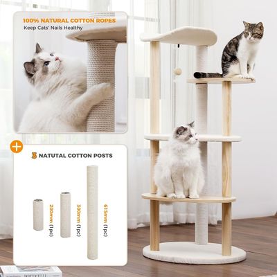 Gepersonaliseerde grootte 51 inch 5-niveaus Cat Tree Cat Tower Activiteit Centrum Met Schrapen Palen Beige