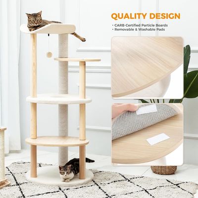 Gepersonaliseerde grootte 51 inch 5-niveaus Cat Tree Cat Tower Activiteit Centrum Met Schrapen Palen Beige