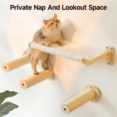 Houten kattenwandmeubilair Planken met afneembare zachte bedden woonkamermeubilair