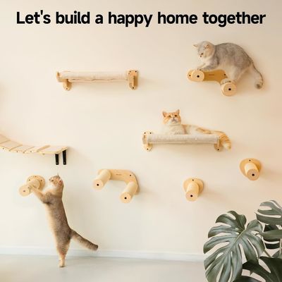 Houten kattenwandmeubilair Planken met afneembare zachte bedden woonkamermeubilair