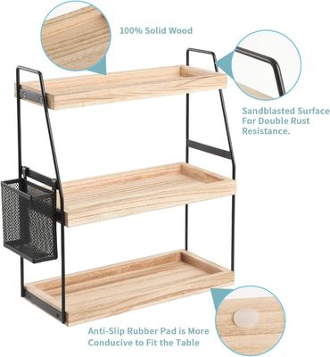 Cosmetische opslag Vanity organisator 3-laag staande toonbank plank met mand houten bak