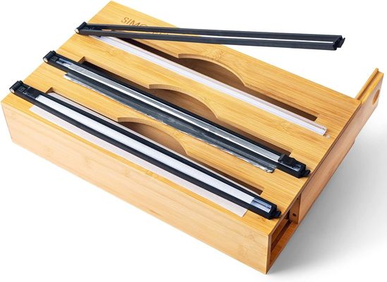 Slide Cutter Keuken Schuif Organisator Bamboe 3 in 1 Folie en Plastic Cling Wrap Dispenser