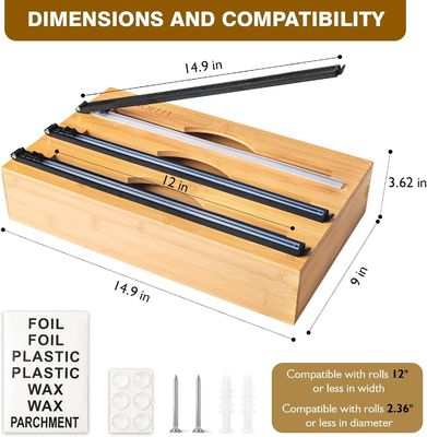 Slide Cutter Keuken Schuif Organisator Bamboe 3 in 1 Folie en Plastic Cling Wrap Dispenser