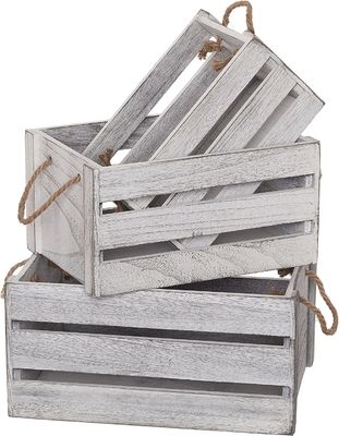 Home Decoratie Houten kratten met handvat in bruin grijs of aangepaste kleur