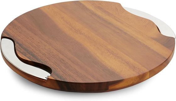 Aangepaste logo Acceptabele ronde groef Acacia snijplank met mes en spreider