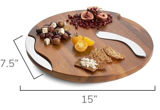 Aangepaste logo Acceptabele ronde groef Acacia snijplank met mes en spreider