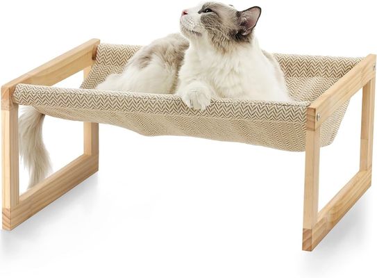 Postverpakking Y Houten kattenhammock 21 x 16,5 inch Verhoogd huisdiermeubilair Houten kleur