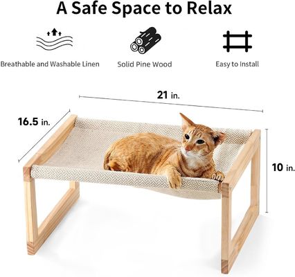 Postverpakking Y Houten kattenhammock 21 x 16,5 inch Verhoogd huisdiermeubilair Houten kleur