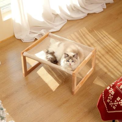 Postverpakking Y Houten kattenhammock 21 x 16,5 inch Verhoogd huisdiermeubilair Houten kleur