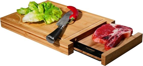 Gepersonaliseerde grootte Logo Professionele bamboe snijplank met schaal- en vierkant snijblokken