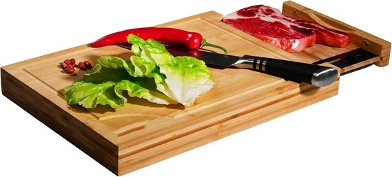 Gepersonaliseerde grootte Logo Professionele bamboe snijplank met schaal- en vierkant snijblokken