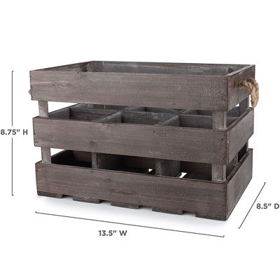 Solid Box Vintage-Style Bruine Houten Wijn Kist Basket met Handvaten en Vlek Kleur