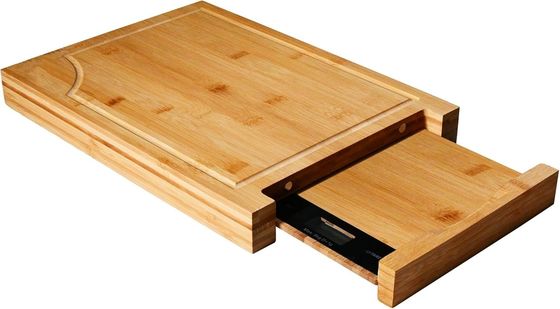 Gepersonaliseerde grootte Logo Professionele bamboe snijplank met schaal- en vierkant snijblokken