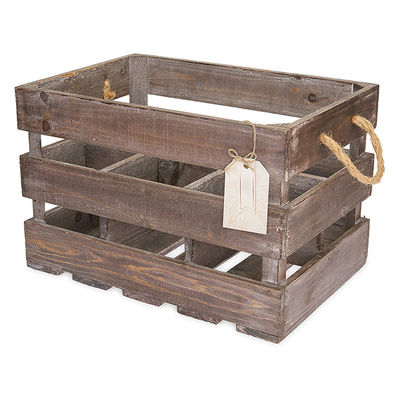 Solid Box Vintage-Style Bruine Houten Wijn Kist Basket met Handvaten en Vlek Kleur